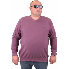 Mocgrande Büyük Beden Selanik V Yaka Classic Sweat 23201 Eflatun