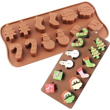 Adin Tasarım Yılbaşı Silikon Kalıp 12LI Noel Baba Yeniyıl Şeker Hamuru Sabun Mum Kokulu Taş Pasta Çikolata Kalıbı