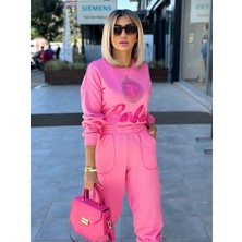 5096 Önü Taşlı Barbie Sweat Pembe