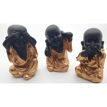 Seçilir Bronz Renk Elbiseli Üçlü "görmedim Duymadım Bilmiyorum" Siyahi Buda Bibloları