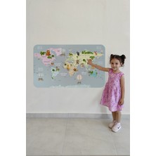 Lila Fil Eğitici Dünya Haritası Dünya Atlası Çocuk ve Bebek Odası Duvar Sticker  3816 x L