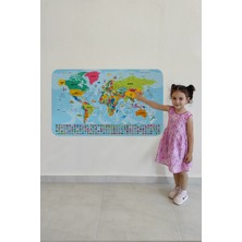 Lila Fil Dünya Haritası Eğitici Öğretici Ülke Bayraklı Türkçe Harita Çocuk Odası Genç Odası Duvar Sticker