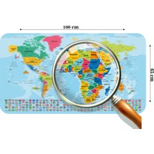 Lila Fil Dünya Haritası Eğitici Öğretici Ülke Bayraklı Türkçe Harita Çocuk Odası Genç Odası Duvar Sticker