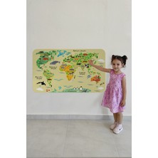 Lila Fil Eğitici Dünya Haritası Dünya Atlası Çocuk ve Bebek Odası Duvar Sticker