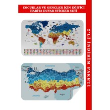 Lila Fil Eğitici Öğretici Dünya ve Türkiye Haritası Çocuk Odası Duvar STICKER3891 x L