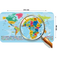 Lila Fil Dünya ve Türkiye Haritası Eğitici Öğretici Ülke Bayraklı Çocuk ve Genç Odası Duvar Sticker