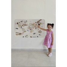 Lila Fil Eğitici Dünya Haritası Dünya Atlası Çocuk ve Bebek Odası Duvar Sticker