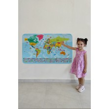 Lila Fil Dünya ve Türkiye Haritası Eğitici Öğretici Ülke Bayraklı Çocuk ve Genç Odası Duvar Sticker