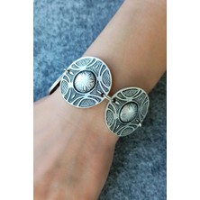 Fildişi Aksesuar Daire Şekilli Kadın Bileklik Gümüş Kaplama El Yapımı Ayarlanabilir Kadın Bileklik