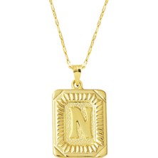 Bilezikci Altın Kare Plakalı N Harf Kolye 14 Ayar