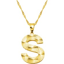 Bilezikci 14 Ayar Altın 3 Boyutlu Işlemeli S Harfi Kolye