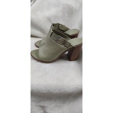 Çiğdem Kundura Çiğdem  Deri Topuklu Yeşil Terlik - Yeşil - 38 - ST02707-13801