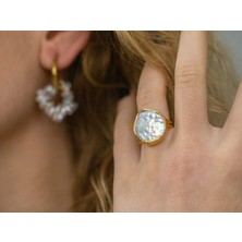 Flechazo Jewelry Yassı Barok Incili Ayarlanabilir Yüzük