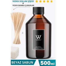 Wsmell Beyaz Sabun 500  ml Oda Kokusu Yedek Dolum Şişesi Koku Giderici Çubuklu Oda Kokusu + 25 Adet Çubuk