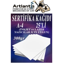 Artlantis A4 Sertifika Kağıdı Kalın 25 Adet Gramajlı Fotokopi Kağıdı 300 gr Tüm Yazıcılara Uyumlu 21X29.7 cm Kalın Baskı Kağıdı