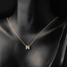 Bilezikci Taşlı N Harfli Minimal Harf Altın Kolye