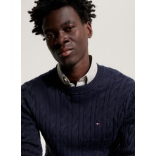 Tommy Hilfiger Bisiklet Yaka Slim Fit Mavi Erkek Kazak MW0MW33132DW5