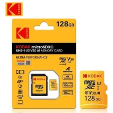 Kodak 128Gb. Micro Sd Hafıza Kartı Clas 10 4K Uv3 V30 A1 %100 Orjinal Hafıza Kartı