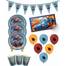 snowparty Hotwheels Bayraklı ve Afişli 40 Kişilik Doğum Günü Parti Malzemeleri Süsleri Seti