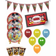 snowparty Mickey Mouse Bayraklı ve Afişli 24 Kişilik Doğum Günü Parti Malzemeleri Süsleri Seti