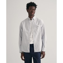 Gant Erkek Gri Regular Fit Düğmeli Yaka Çizgili Gömlek 3000230.423