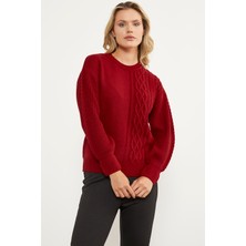 Sementa Prenses Kol Örgü Detaylı Triko Kazak - Kırmızı