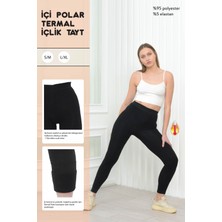 Sauna Suit Kadın Siyah Içi Polarlı Yüksek Bel Sıcak Tutan Termal Tayt Içlik