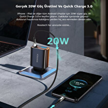 Rosstech 20W Pd Hızlı Şarj Adaptörü + 20W Usb-C To Lightning Dijtal Ekranlı Hızlı Şarj Kablosu Seti