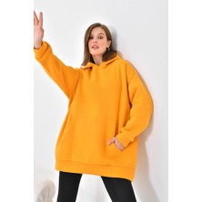 FTZ Women Kadın Oversize 3 İp Şardonlu Kapüşonlu Sweatshirt  Hardal 10000