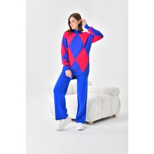 FTZ Women Kadın Baklava Desen Detaylı İkili Takım  Saks Mavi 20466