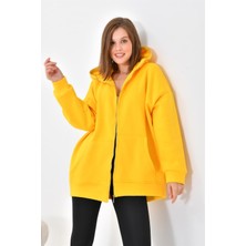Ftz Women Kadın Oversize 3 İp Şardonlu Fermuarlı Sweatshırt Sarı 10002