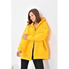 Ftz Women Kadın Oversize 3 İp Şardonlu Fermuarlı Sweatshırt Sarı 10002