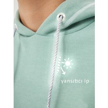 Qmari Mint Karyoka Dikişli Kadın Oversize Kapşonlu Sweatshirt | Yumuşacık Selanik | Nakışlı Beyaz Q Logo HOD5051