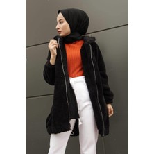 Moda Periy Kadın Modest Basic Mevsimlik Kışlık Fermuarlı Giy Çık Kap Peluş Tesettür Hırka