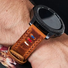 Vagave Samsung Galaxy Watch 4 5 6 / Watch 6 Classic 40MM 43MM 44MM 47MM Watch 5 Watch 5 Pro 40MM 44MM 45MM Watch 4 40MM 42MM 44MM 46MM 3 İp Motifli Gri Deri Kordon 20MM Hardal