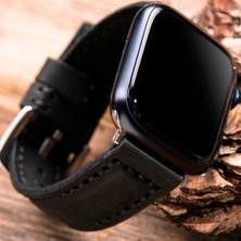 Vagave Apple Watch 42MM 44MM 45MM 49MM 3 / 4 / 5 / 6 / se / 7 / 8 / 9 / Ultra / Ultra 2 Deri Kordon Siyah