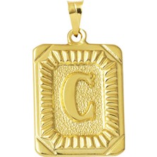 Bilezikci Kare Plakalı C Harf Kolye Ucu 14 Ayar Altın