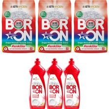 Boron Toz Temizlik Ürünü Renkliler 3 Adet + Boron Sıvı Elde Bulaşık 3 Adet