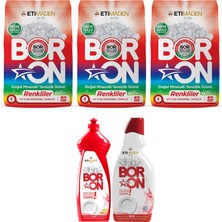 Boron Toz Temizlik Ürünü Renkliler 3 Adet + Boron Jel Bulaşık Makinesi + Boron Sıvı Elde Bulaşık