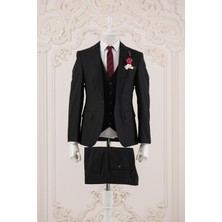 Akçaylar Kırlangıç Yaka Çift Yırtmaç Tek Düğmeli Yelekli Slimfit Erkek Takım Elbise