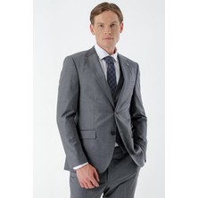 Morven  Erkek Gri Brodway Slim Fit Yelekli Takım Elbise