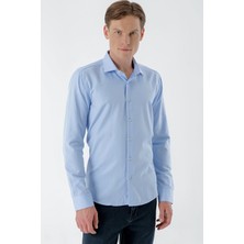 Morven  Erkek A. Mavi Parma Armür Şamre Desenli Slim Fit Gömlek