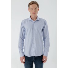 Morven  Erkek Mavi Trend Baskılı Desenli Italyan Yaka Slim Fit Gömlek