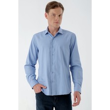 Morven  Erkek Mavi Trend Baskılı Desenli Italyan Yaka Slim Fit Gömlek