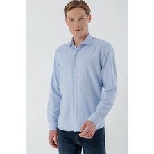 Morven  Erkek Mavi Trend Baskılı Desenli Italyan Yaka Slim Fit Gömlek