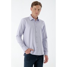 Morven  Erkek Lila Dobby Armür Ihracat Slim Fit Gömlek