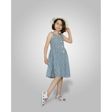 Zana Kids 5-8 Yaş Kız Çocuk Hasır Şapkalı Askılı Gömlek  Elbise - Indigo