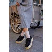 Nilufarr James Siyah  Deri Bağcıklı Kadın Ayakkabı