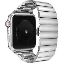 Mobicas Apple Watch 9 Uyumlu 41MM Düz Parçalı Tasarım Metal Kordon-41 Gümüş