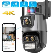 Wificam Plus 3 Kameralı Zoomlu Icsee Xmeye Yazılımlı Polis Çakar Işıklı  4mp UHD Ptz Akıllı Kamera